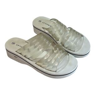 PRO SPIRIT Women's Open Toe PU Clear Two Straps Slip On Sandal Size 9 White